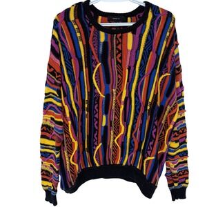 Forever 21 3D Knit Crewneck Sweater XL Vintage Coogi Style Colorful  Textured